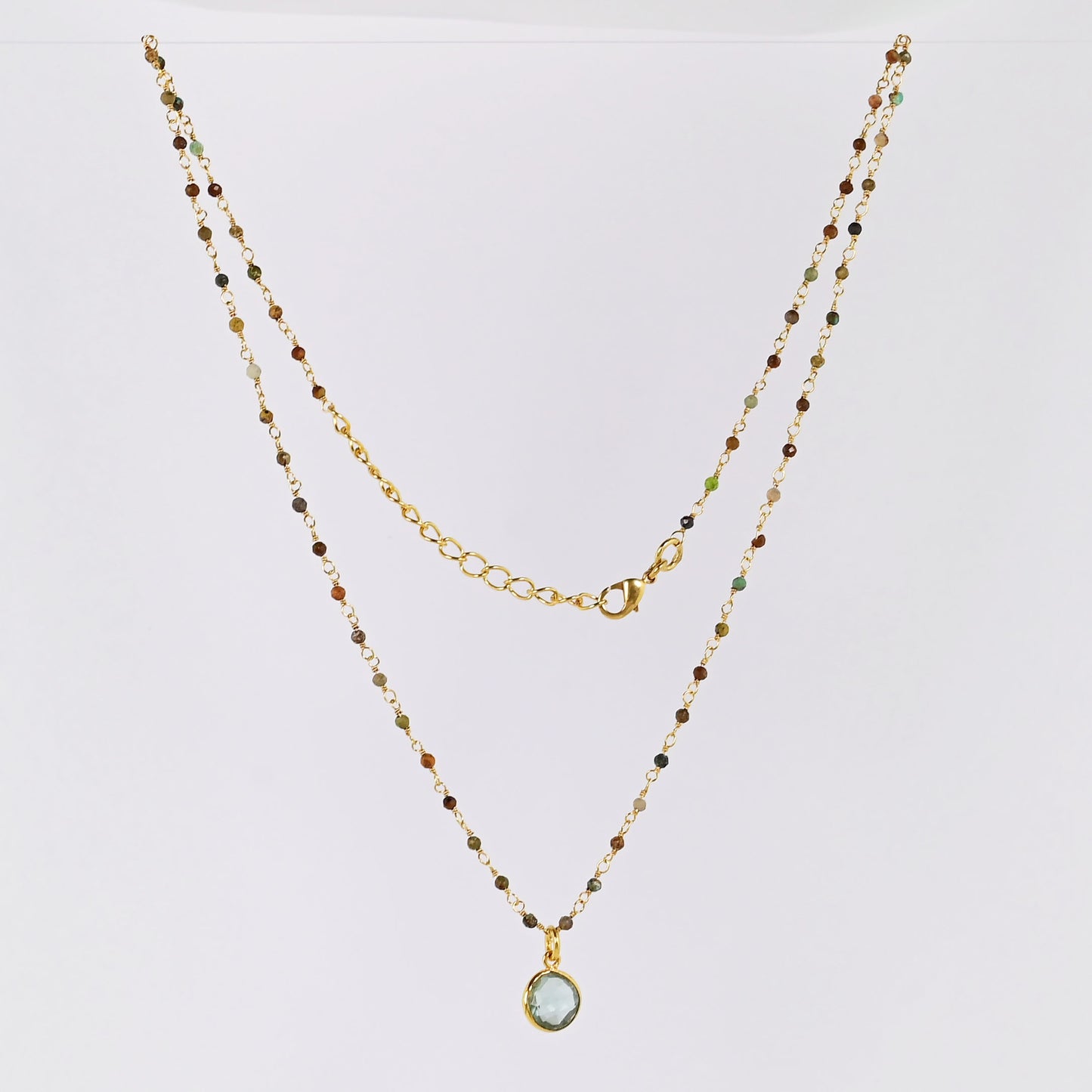 Euro Gold Assorted Gemstones 45 cm plus 5 cm extender chain Necklace A1.