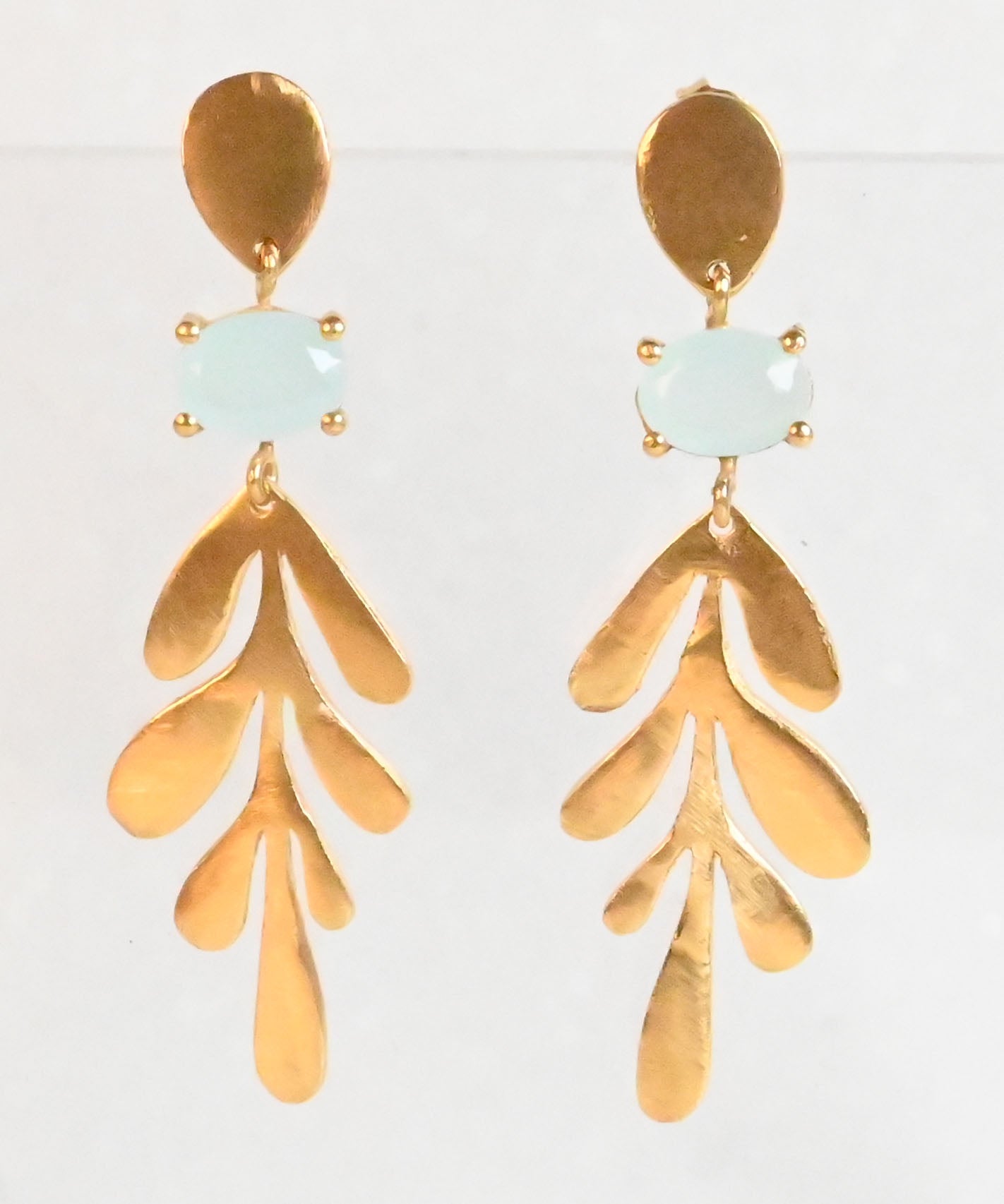 Euro Gold Leaf Earrings- Assorted Gemstones A12