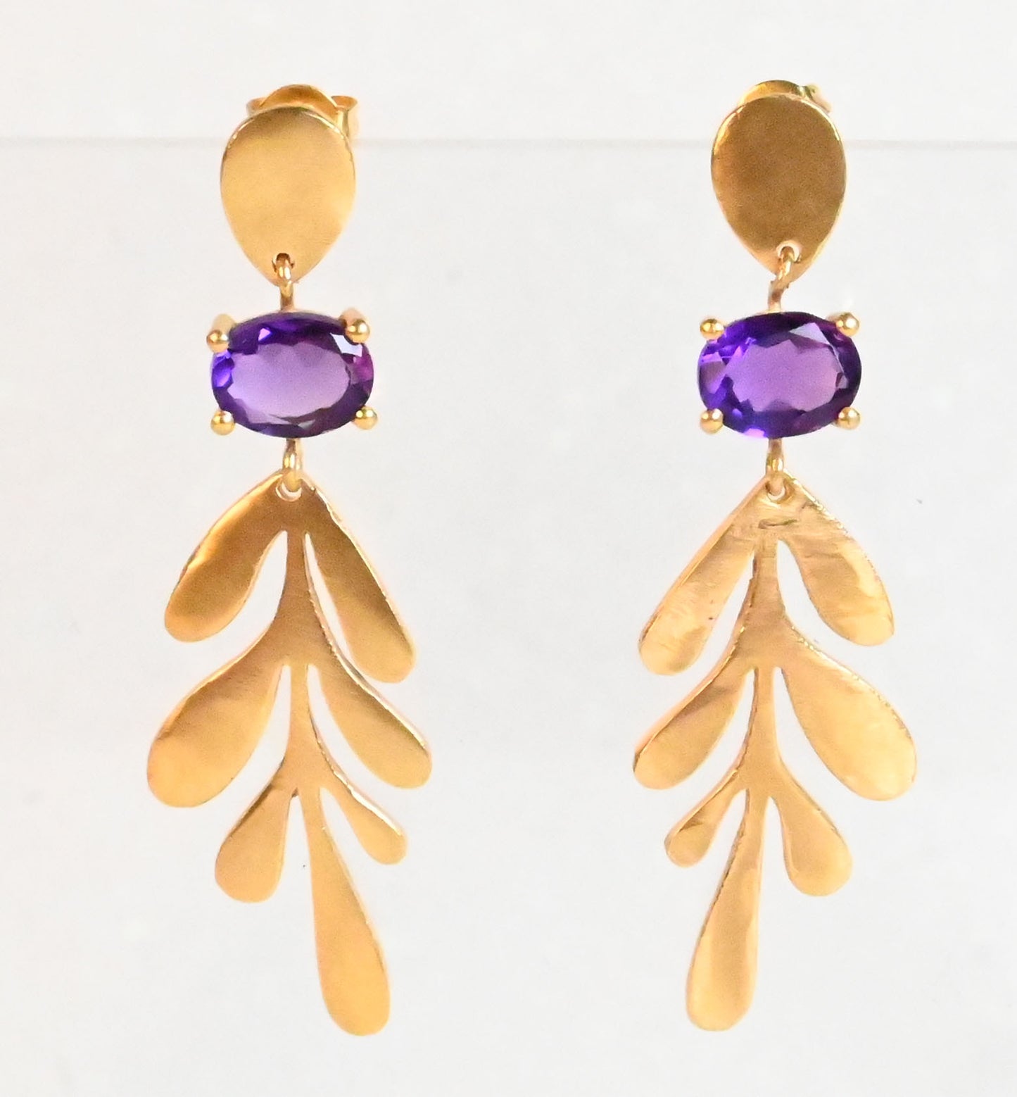 Euro Gold Leaf Earrings- Assorted Gemstones A12