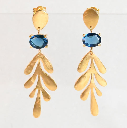 Euro Gold Leaf Earrings- Assorted Gemstones A12