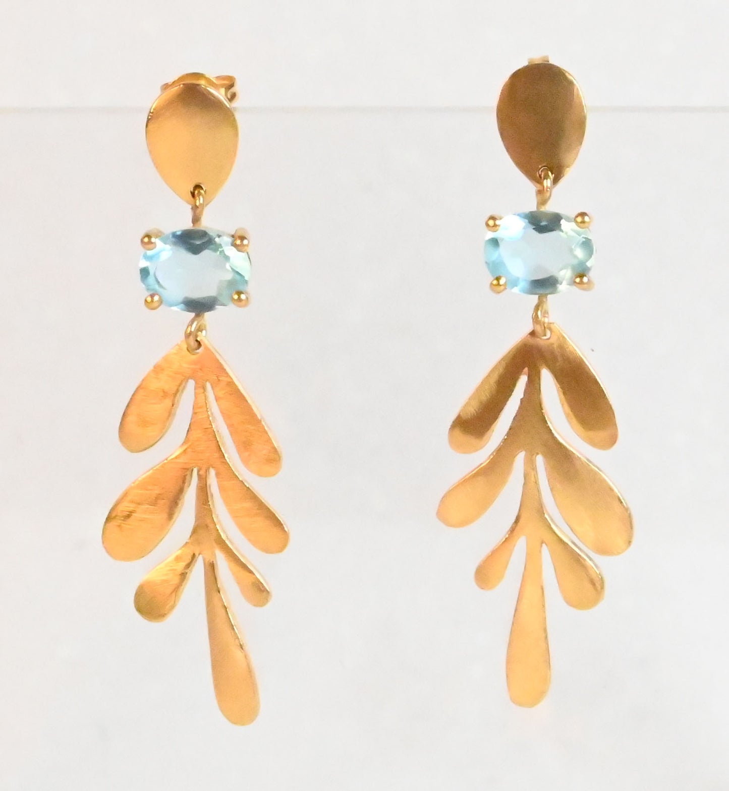 Euro Gold Leaf Earrings- Assorted Gemstones A12