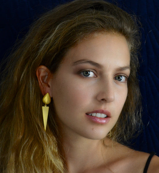 Euro Gold Stud Triangle Drop Earrings B31