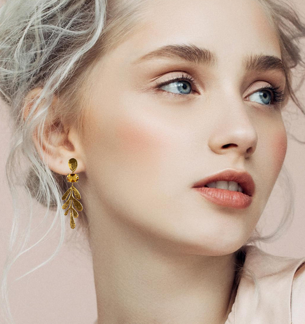Euro Gold Leaf Earrings- Assorted Gemstones A12