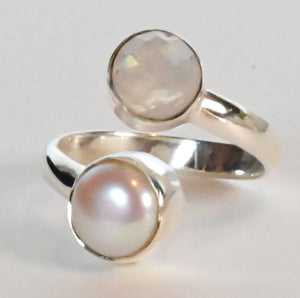 Open size gem and pearl ring Multiple stone options IARSP217 Lux