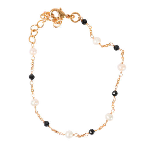 Euro Gold Chain  Bracelet with Pearls and Gems A1GB