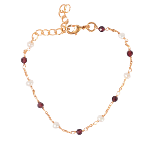 Euro Gold Chain  Bracelet with Pearls and Gems A1GB