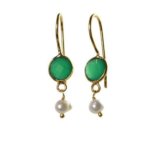 Euro Gold Gemstone and Pearl Earrings- A332a
