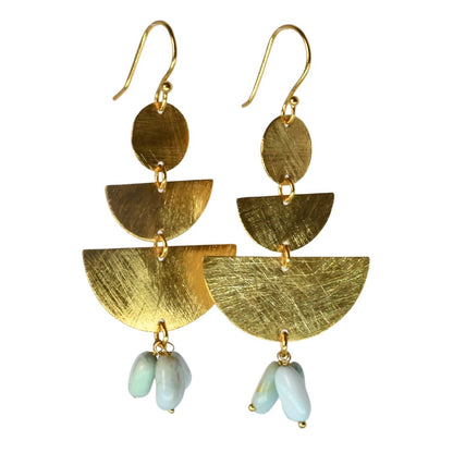 Euro Gold Gemstone Fan Drop Earrings-A308