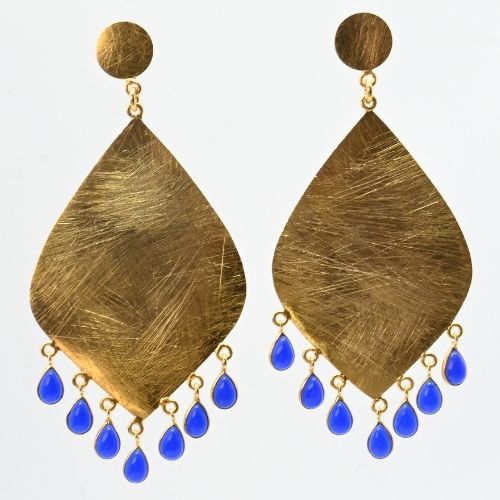 Euro Gold Gemstone Tassle Marquis Earrings- A323