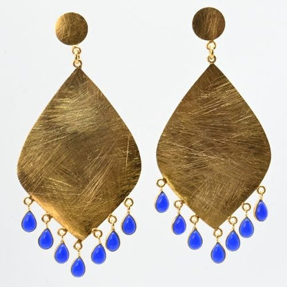 Euro Gold Gemstone Tassle Marquis Earrings- A323