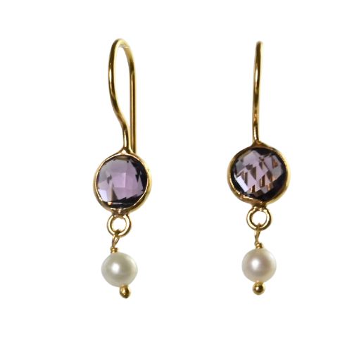 Euro Gold Gemstone and Pearl Earrings- A332a