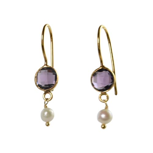 Euro Gold Gemstone and Pearl Earrings- A332a
