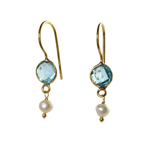 Euro Gold Gemstone and Pearl Earrings- A332a