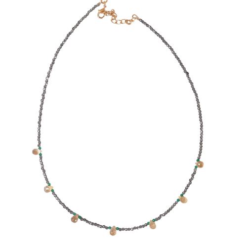 Euro Gold Gemstone Choker Necklace 40+5 cm  A370