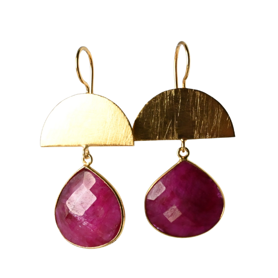Euro Gold Gemstone Drop Earrings-A298A