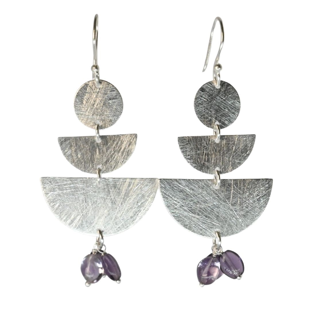 Euro Silver Gemstone Fan Drop Earrings - C308