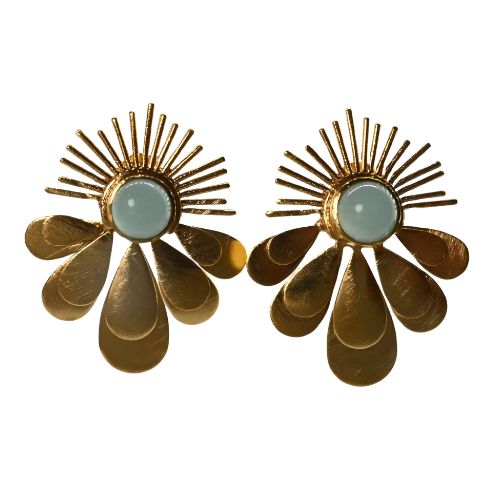 Euro Gold Gemstone Daisy starburst stud Earrings- A30A