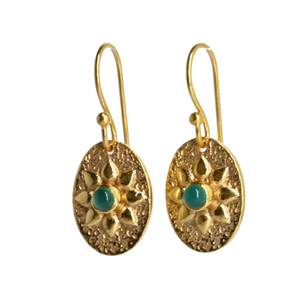 Euro Gold Gemstone Drop Earrings-A11B
