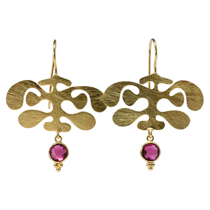 Euro Gold Gemstone Ginko Earrings A175