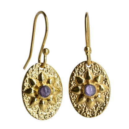 Euro Gold Gemstone Drop Earrings-A11B