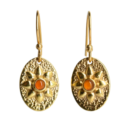 Euro Gold Gemstone Drop Earrings-A11B