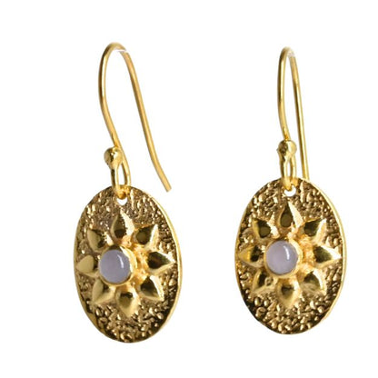 Euro Gold Gemstone Drop Earrings-A11B