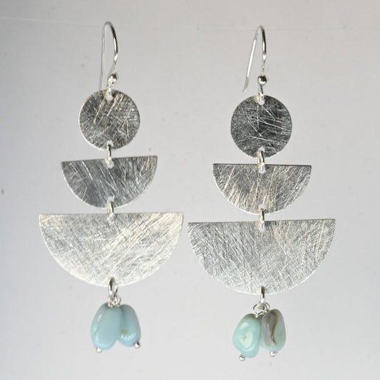 Euro Silver Gemstone Fan Drop Earrings - C308