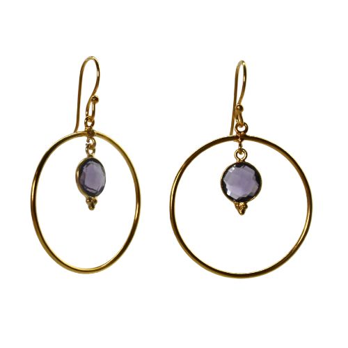 Euro Gold Gemstone Hoop Earrings- A283