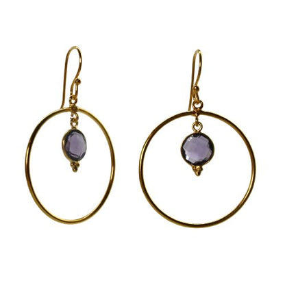 Euro Gold Gemstone Hoop Earrings- A283