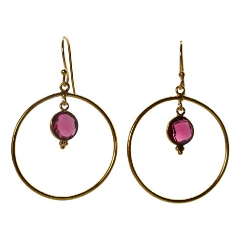 Euro Gold Gemstone Hoop Earrings- A283