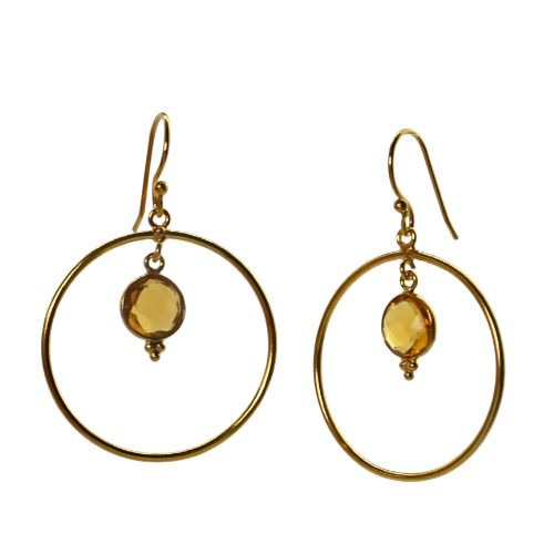 Euro Gold Gemstone Hoop Earrings- A283