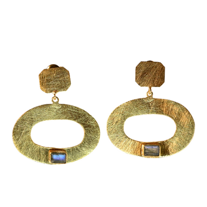 Euro Gold Gemstone Drop Earrings-A300