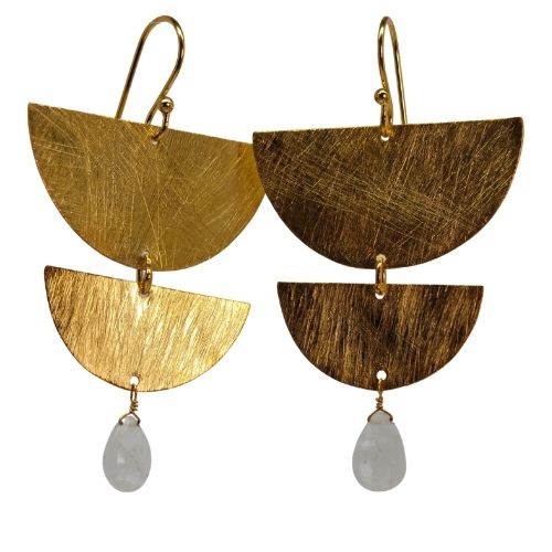 Euro Gold Gemstone Fan Drop Earrings-A349