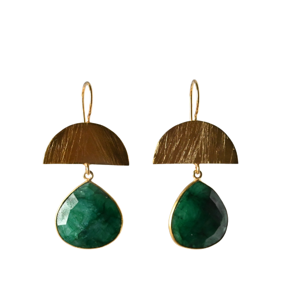 Euro Gold Gemstone Drop Earrings-A298A
