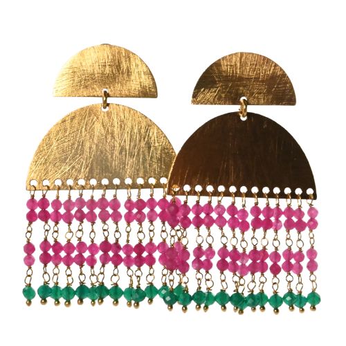 Euro Gold Waterfall Gem Earrings- A307b