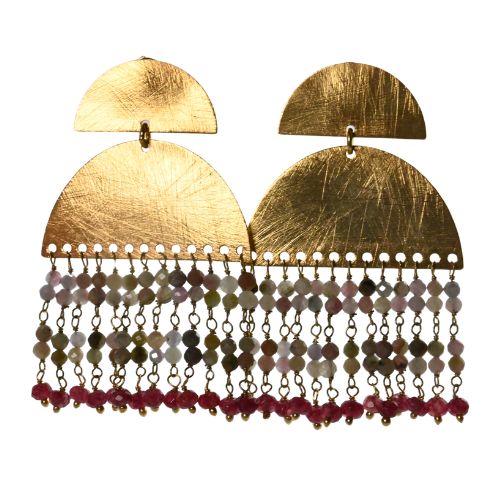 Euro Gold Waterfall Gem Earrings- A307b