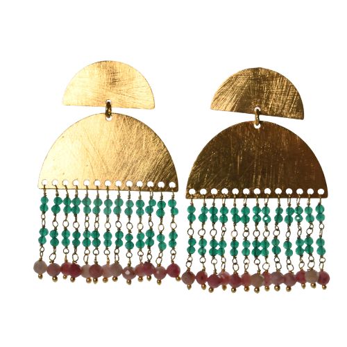 Euro Gold Waterfall Gem Earrings- A307b