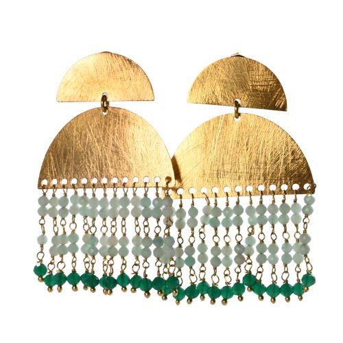 Euro Gold Waterfall Gem Earrings- A307b