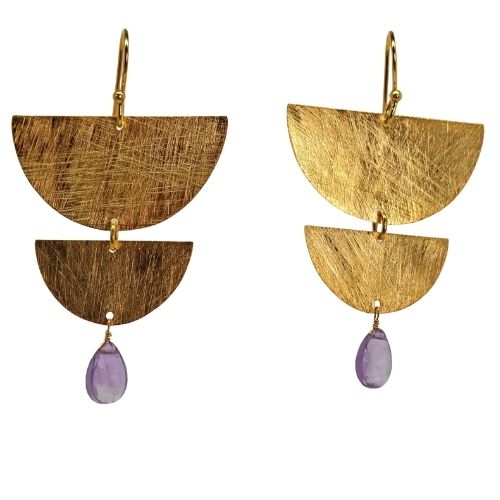 Euro Gold Gemstone Fan Drop Earrings-A349