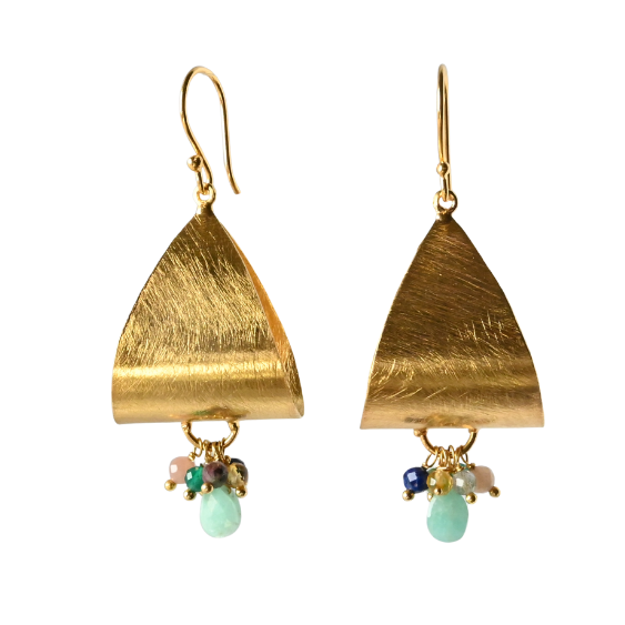 Euro Gold Gemstone Drop Earrings- A281
