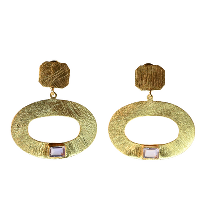 Euro Gold Gemstone Drop Earrings-A300