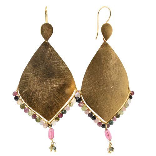 Euro Gold Gemstone Marquis Earrings- A322