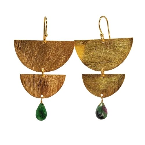 Euro Gold Gemstone Fan Drop Earrings-A349
