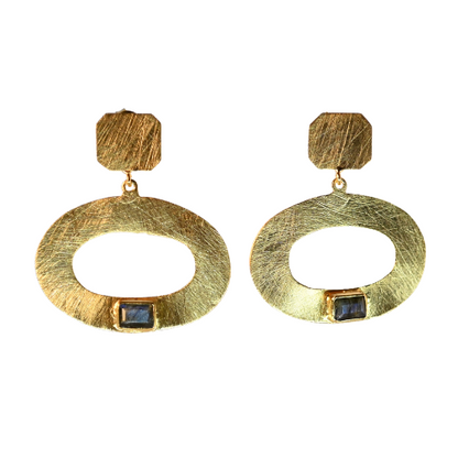 Euro Gold Gemstone Drop Earrings-A300