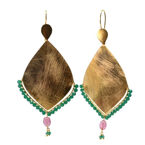 Euro Gold Gemstone Marquis Earrings- A322