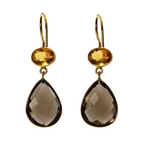Euro Gold Gemstone Drop Earrings-A197a