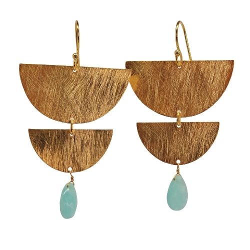 Euro Gold Gemstone Fan Drop Earrings-A349