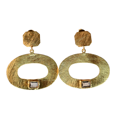 Euro Gold Gemstone Drop Earrings-A300