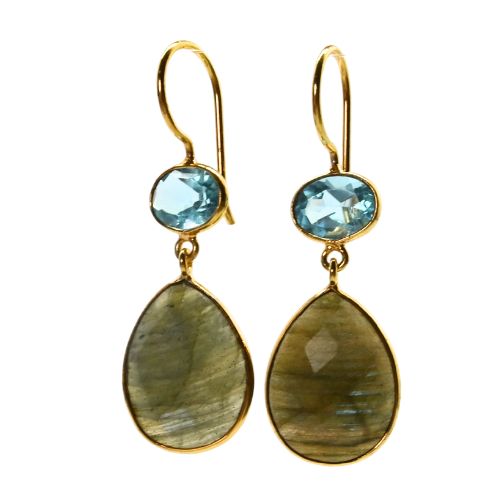 Euro Gold Gemstone Drop Earrings-A197a
