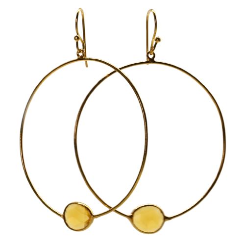 Euro Gold Gemstone Hoop Earrings- A278e